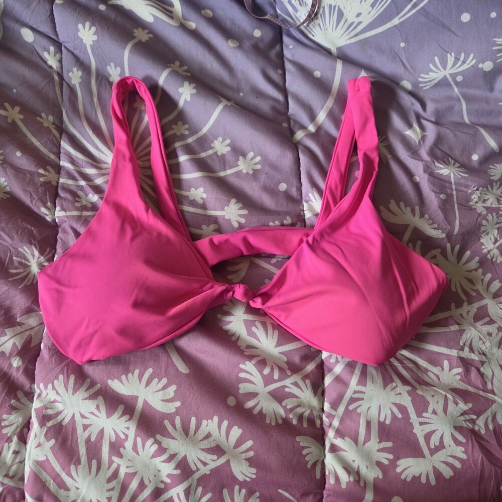 Hot Pink Cutout Knot Front Bikini Swim Top Y2K Barbiecore Size Large L